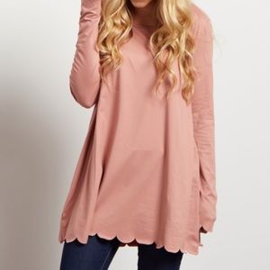 Pinkblush Mauve scallop trim maternity shirt.